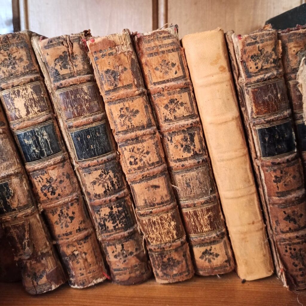 A photograph of some books, representing resources.